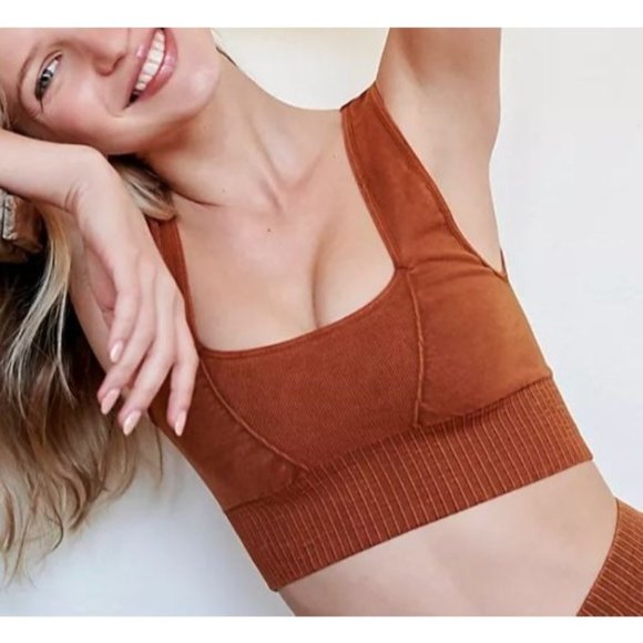 Free People Tops - NEW FREE PEOPLE SQUARE NECK GOOD KARMA RUSTY BROWN BRA CROP TOP SZ:XS/S M/L NWOT